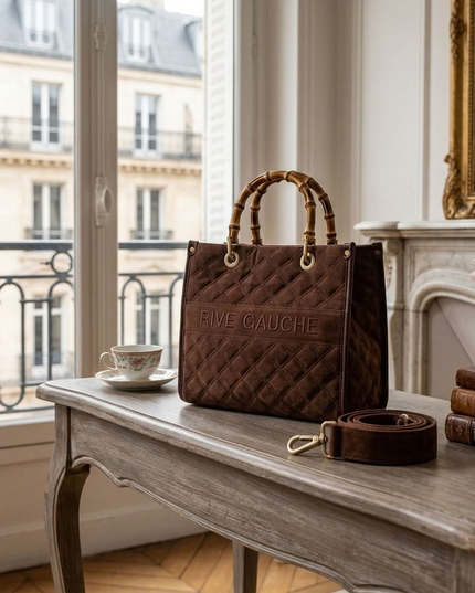 Vimoda Paris | RIVE GAUCHE gesteppte Handtasche mit Bambusgriffen | Multicolor