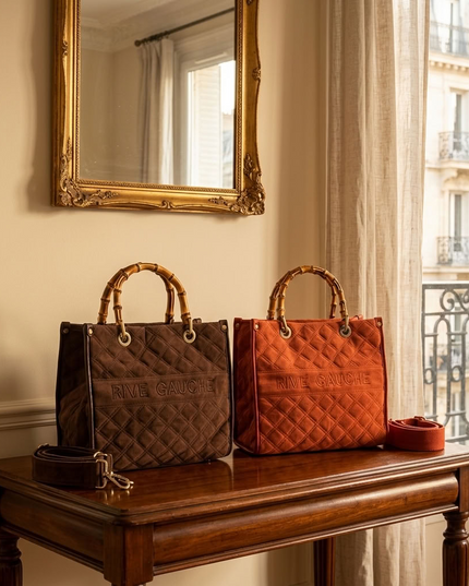 Vimoda Paris | RIVE GAUCHE gesteppte Handtasche mit Bambusgriffen | Multicolor