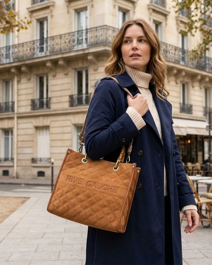 Vimoda Paris | RIVE GAUCHE gesteppte Handtasche mit Bambusgriffen | Multicolor