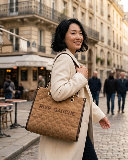 Vimoda Paris | RIVE GAUCHE gesteppte Handtasche mit Bambusgriffen | Multicolor