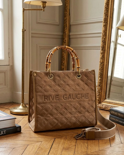 Vimoda Paris | RIVE GAUCHE gesteppte Handtasche mit Bambusgriffen | Multicolor