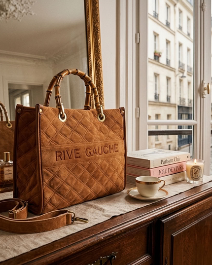 Vimoda Paris | RIVE GAUCHE gesteppte Handtasche mit Bambusgriffen | Multicolor