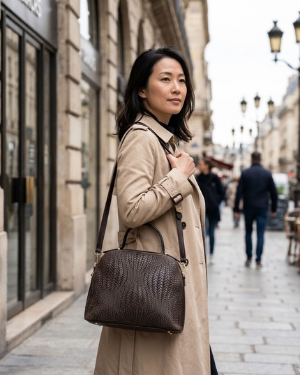 ZEEN | NOA Ledertasche mit geprägtem Flechtmuster | Braun