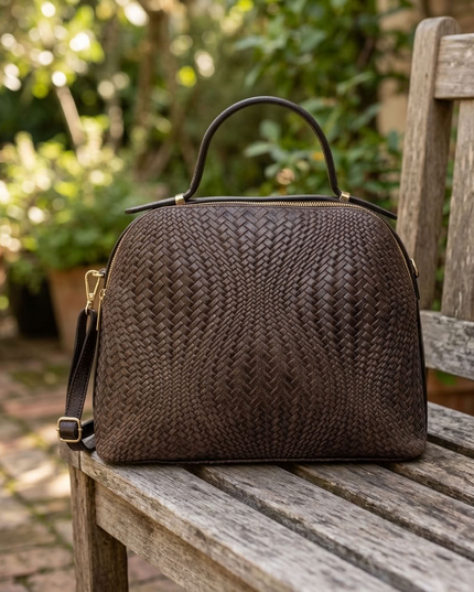 ZEEN | NOA Ledertasche mit geprägtem Flechtmuster | Braun