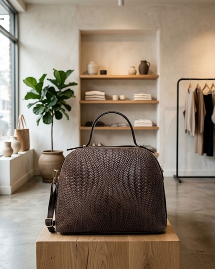 ZEEN | NOA Ledertasche mit geprägtem Flechtmuster | Braun