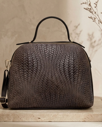 ZEEN | NOA Ledertasche mit geprägtem Flechtmuster | Braun