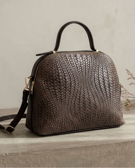 ZEEN | NOA Ledertasche mit geprägtem Flechtmuster | Braun