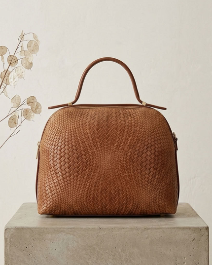 ZEEN | NOA Ledertasche mit geprägtem Flechtmuster | Camel