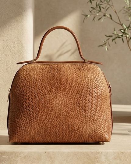 ZEEN | NOA Ledertasche mit geprägtem Flechtmuster | Camel