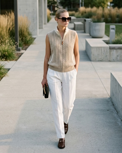 BYMANYC ® New York | Zopfstrickweste | Beige meliert