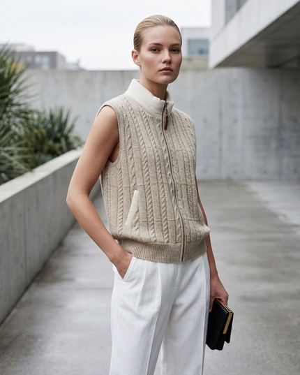 BYMANYC ® New York | Zopfstrickweste | Beige meliert