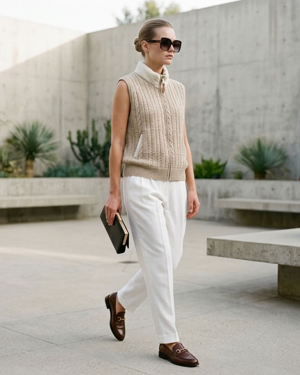 BYMANYC ® New York | Zopfstrickweste | Beige meliert