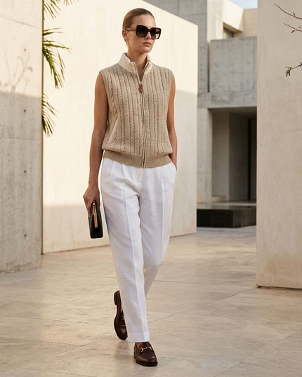 BYMANYC ® New York | Zopfstrickweste | Beige meliert