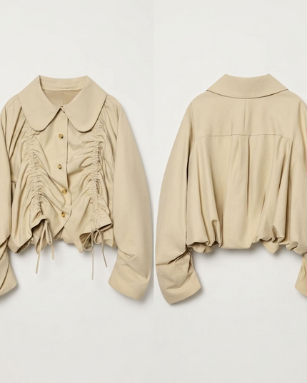 BYMANYC ® New York | SOHO kurze Jacke mit Bubikragen und Raffung | Sandbeige