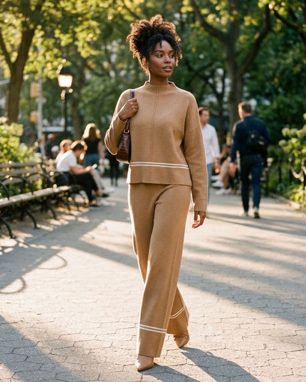 BYMANYC ® New York | NOHO Gestreifter Strick-Zweiteiler | Camel