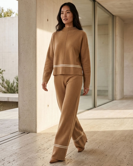 BYMANYC ® New York | NOHO Gestreifter Strick-Zweiteiler | Camel