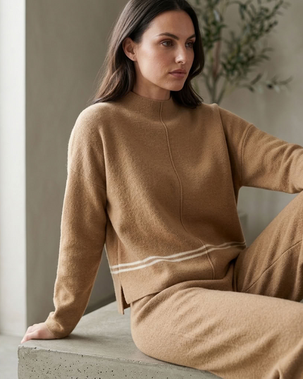 BYMANYC ® New York | NOHO Gestreifter Strick-Zweiteiler | Camel