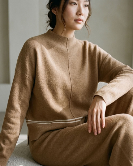 BYMANYC ® New York | NOHO Gestreifter Strick-Zweiteiler | Camel