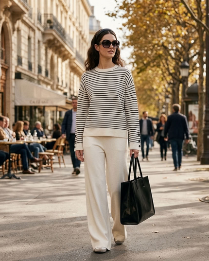 BYMANYC ® New York | MIDTOWN Gestreifter Strick-Zweiteiler | Apricot
