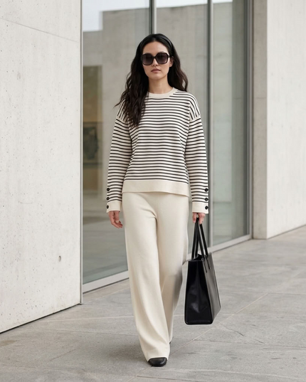 BYMANYC ® New York | MIDTOWN Gestreifter Strick-Zweiteiler | Apricot