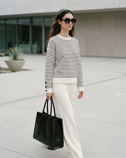 BYMANYC ® New York | MIDTOWN Gestreifter Strick-Zweiteiler | Apricot