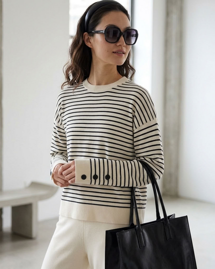 BYMANYC ® New York | MIDTOWN Gestreifter Strick-Zweiteiler | Apricot