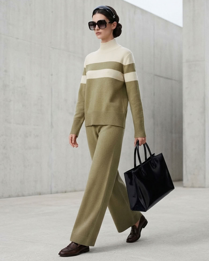 BYMANYC ® New York | TRIBECA Strick-Zweiteiler mit Stehkragen | Camel