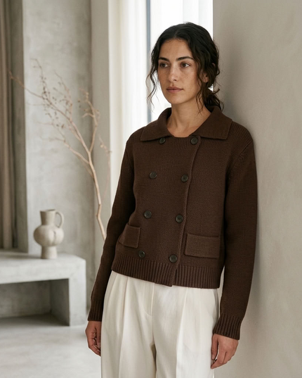 BYMANYC ® New York | Zweireihige Strickjacke | Schokoladenbraun