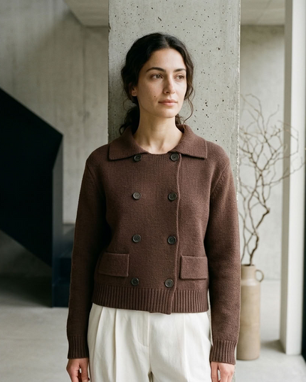 BYMANYC ® New York | Zweireihige Strickjacke | Schokoladenbraun