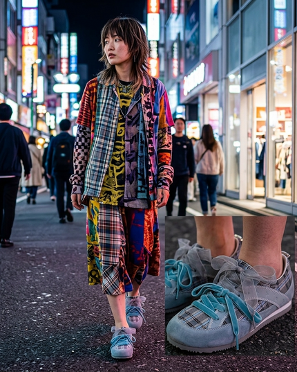 Masoomake Damen GAT Sneaker – Plaid Ribbon Lace Coquette Style
