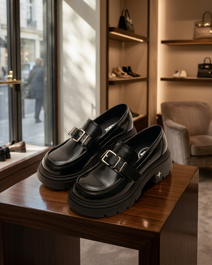 Damen Platform Loafers – Chunky Absatz Glossy Tokyo Slip-Ons