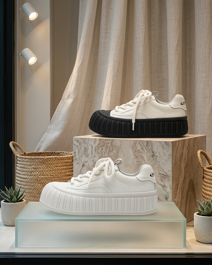 Masoomake Damen Platform Sneaker – Chunky Ribbed Sole Leder
