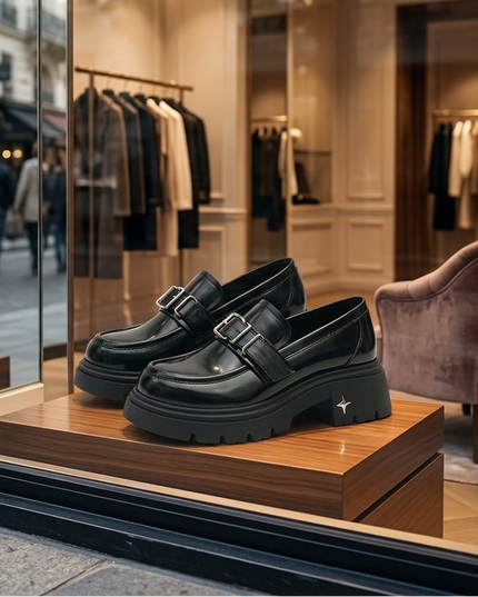 Damen Platform Loafers – Chunky Absatz Glossy Tokyo Slip-Ons