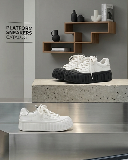 Masoomake Damen Platform Sneaker – Chunky Ribbed Sole Leder