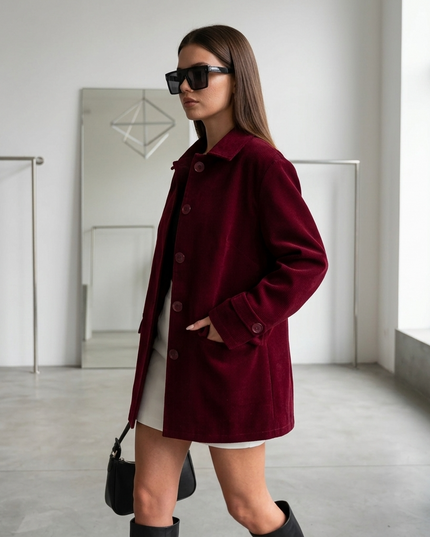💟 UPPER EAST SIDE Vintage Velvet Jacke | Wine Red
