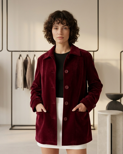 💟 UPPER EAST SIDE Vintage Velvet Jacke | Wine Red