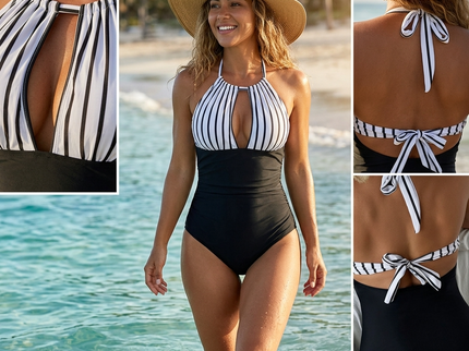 Damen Einteiler Badeanzug MIAMI Striped Halter