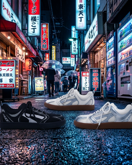 Damen Flache Technical Mesh Tokyo Sneakers – Graphic Panel Trainer