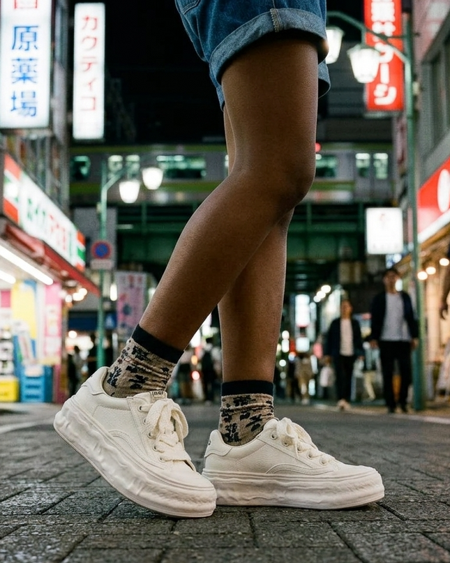 Masoomake Damen Platform Sneaker – Wave Sole Weiss