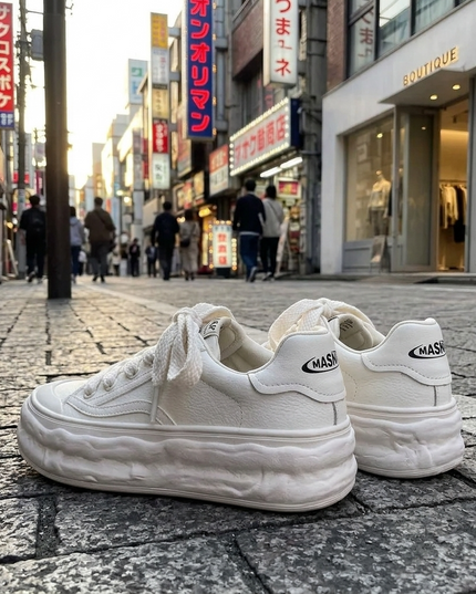 Masoomake Damen Platform Sneaker – Wave Sole Weiss