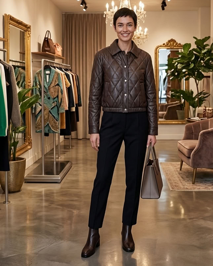 Steppjacke SOHO BROWN LEATHER BOMBER