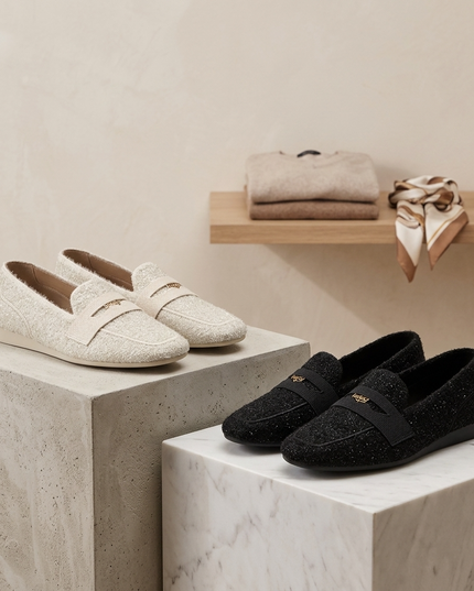 Tweed Loafers Metallic Shimmer | Black / Ivory
