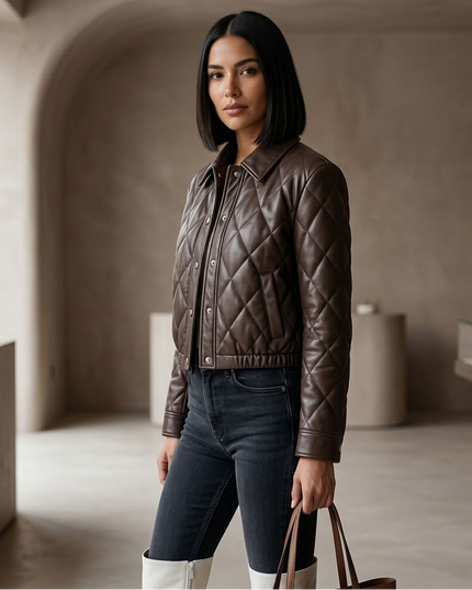 Steppjacke SOHO BROWN LEATHER BOMBER
