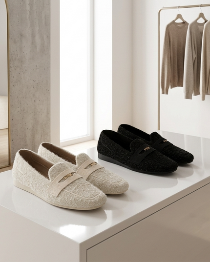 Tweed Loafers Metallic Shimmer | Black / Ivory