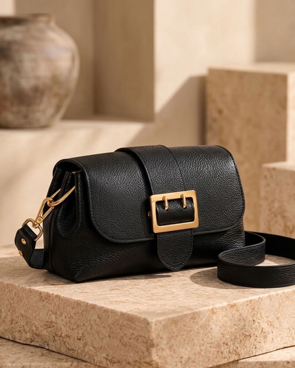 ZEEN | Noemi Handtasche aus genarbtem Leder | Noir