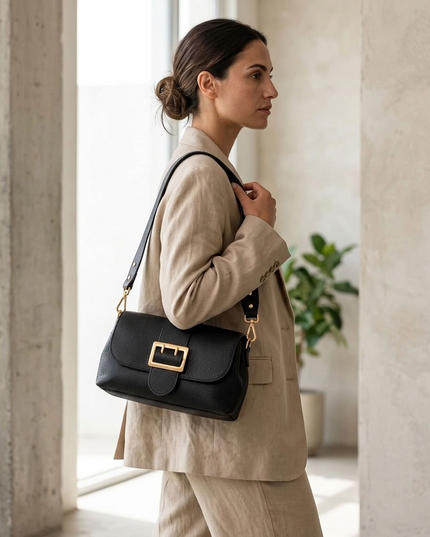ZEEN | Noemi Handtasche aus genarbtem Leder | Noir