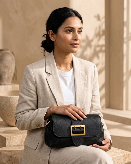 ZEEN | Noemi Handtasche aus genarbtem Leder | Noir
