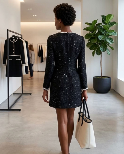 BYMANYC® New York | Kleid Elegant Tweed Sparkle TRIBECA | Black