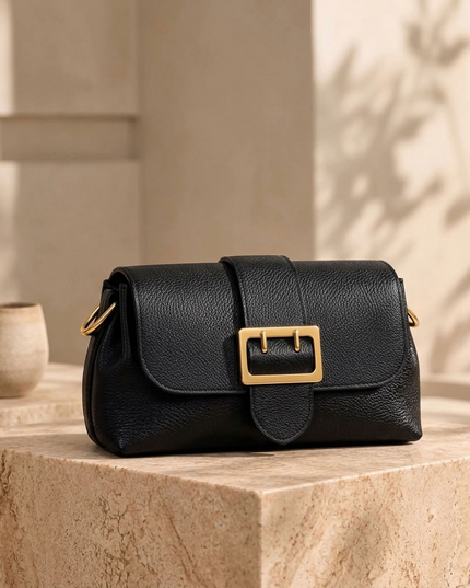 ZEEN | Noemi Handtasche aus genarbtem Leder | Noir