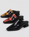 Faux Snakeskin Mules | Black / Brown / Red